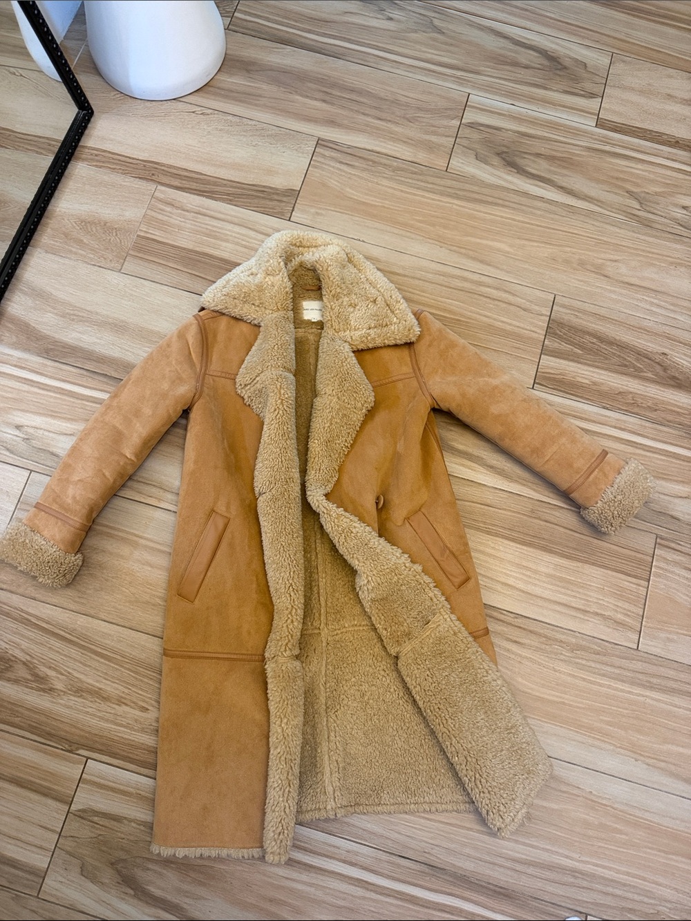 Avec Les Filles faux Shearling Long Coat - Tan